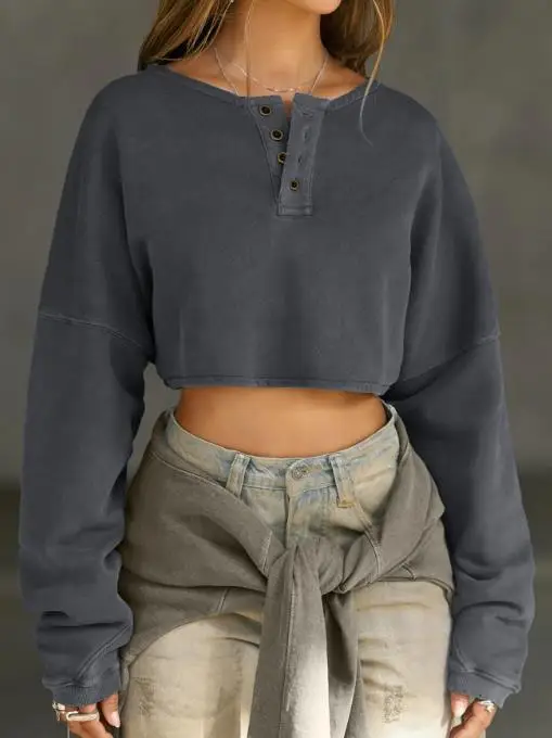 Women's Sweatshirts 2025 Spring Autumn New Solid Color Minimalist Round Neck Long Sleeved Casual Crop Pullover Sweatshirts
Women's Sweatshirts 2025 Spring Autumn New Solid Color Minimalist Round Neck Long Sleeved Casual Crop Pullover Sweatshirts