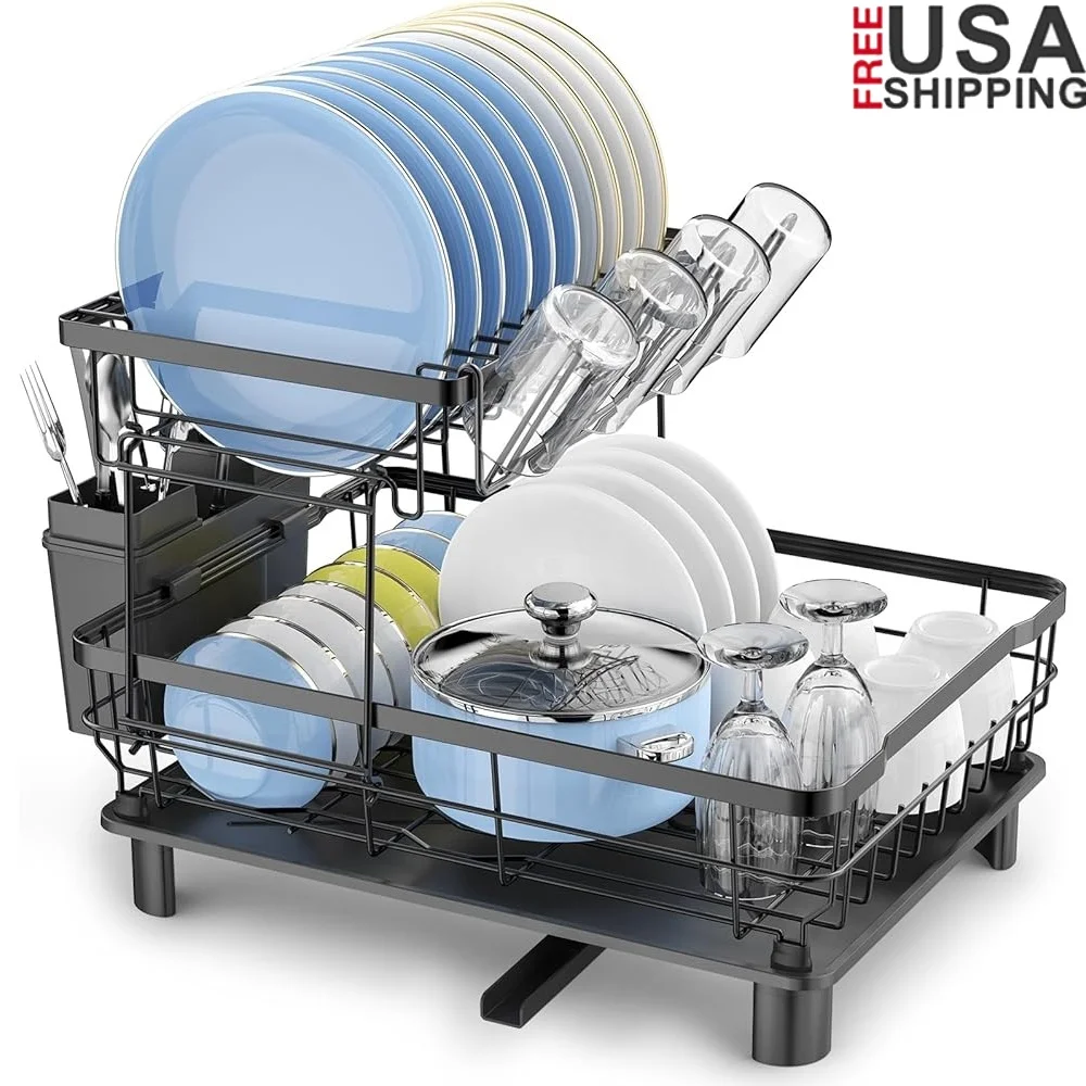2 Tier Stainless Steel Dish Drying Rack with Cutlery Cup Holder Space Saving Kitchen Counter Organizer Durable Rust Proof Design
2 Tier Stainless Steel Dish Drying Rack with Cutlery Cup Holder Space Saving Kitchen Counter Organizer Durable Rust Proof Design