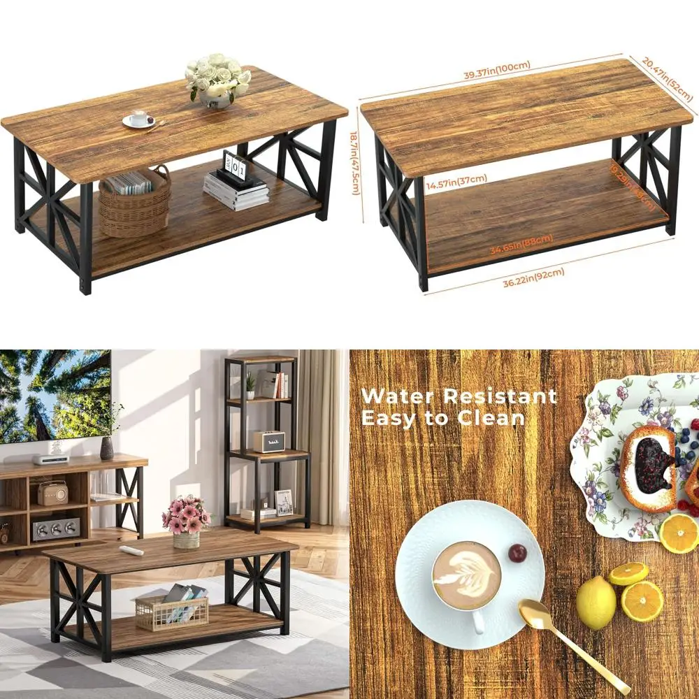Walnut 39 Farmhouse Coffee Table with 2-Tier X-Frame Storage Shelf for Living Room
Walnut 39 Farmhouse Coffee Table with 2-Tier X-Frame Storage Shelf for Living Room
