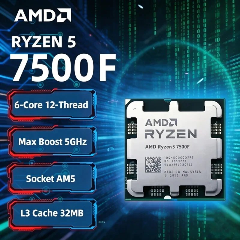 AMD 6 Core 12 Thread Ryzen 5 7500F R5 7500F Budget AM5 Gaming CPU 5nm 32MB Cache DDR5 No Cooler
AMD 6 Core 12 Thread Ryzen 5 7500F R5 7500F Budget AM5 Gaming CPU 5nm 32MB Cache DDR5 No Cooler