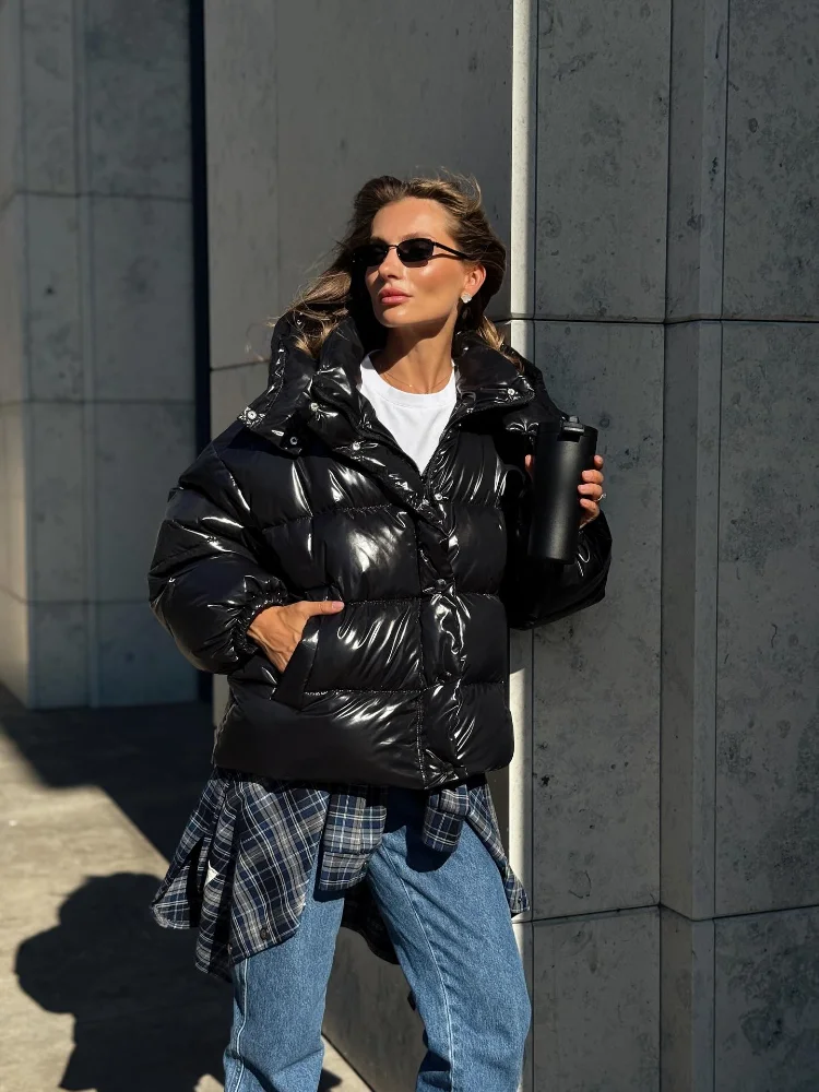 Women's Shiny Oversized Hooded Coat Thick Cotton-Padded Jacket Winter Warm Casual Daily Short Outerwear Demi-season Solid Tops
Women's Shiny Oversized Hooded Coat Thick Cotton-Padded Jacket Winter Warm Casual Daily Short Outerwear Demi-season Solid Tops