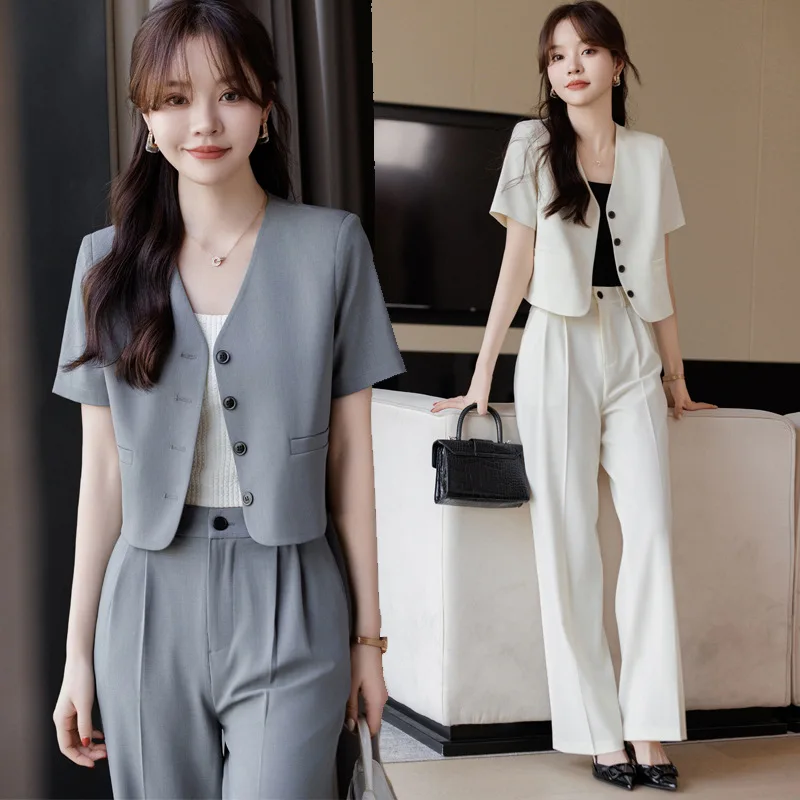 Gray Small Suit Jacket Women's Summer New Casual Short-Sleeved Small Women's Short Suit Wide-Leg Pants Suit
Gray Small Suit Jacket Women's Summer New Casual Short-Sleeved Small Women's Short Suit Wide-Leg Pants Suit