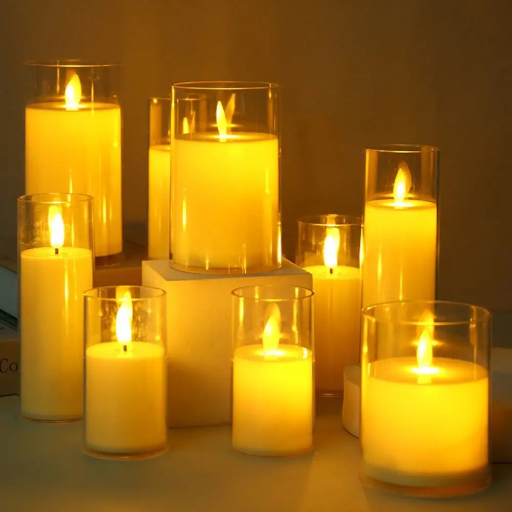 Rechargeable LED Flameless Candles with Remote Control Realistic Flickering Fake Candle Lights Clear Candle Shell Timer
