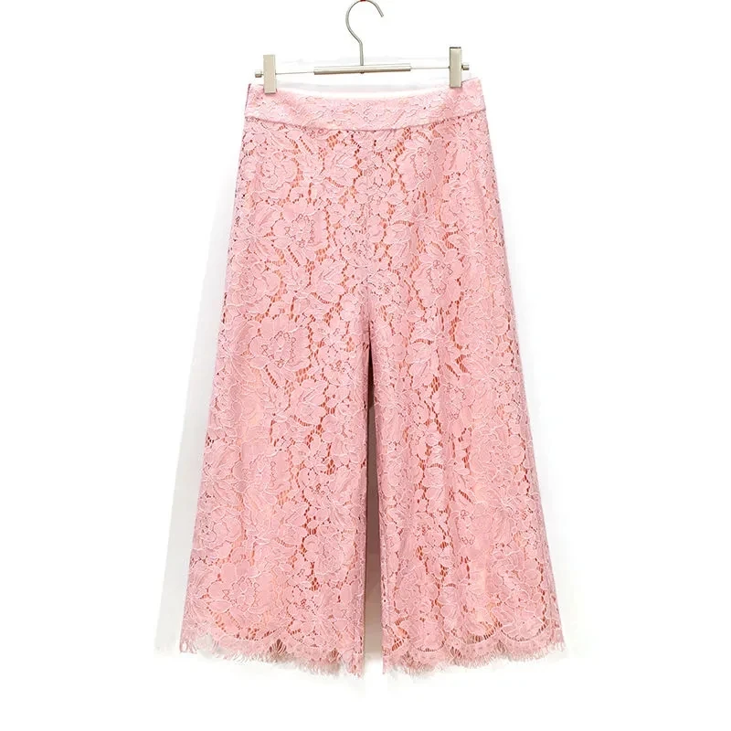 Hollowed Out Lace Pants Women Summer Straight Cropped Pants Casual Wide-leg Pants Korean Loose High Waist Pink Pantalon Femme
Hollowed Out Lace Pants Women Summer Straight Cropped Pants Casual Wide-leg Pants Korean Loose High Waist Pink Pantalon Femme