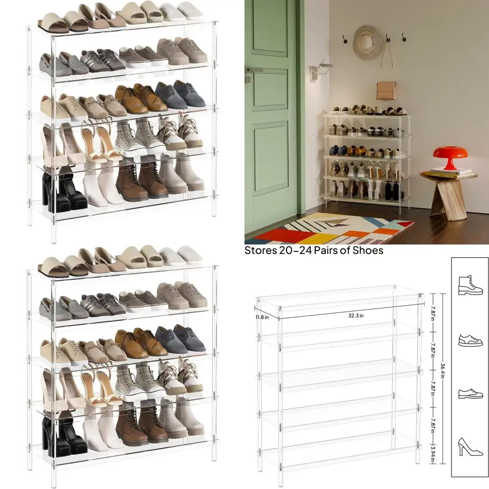 20-Pair Acrylic Shoe Storage Rack for Entryway, 5-Tier Organizer, 32.3L x 11.8W x 36.4H
20-Pair Acrylic Shoe Storage Rack for Entryway, 5-Tier Organizer, 32.3L x 11.8W x 36.4H