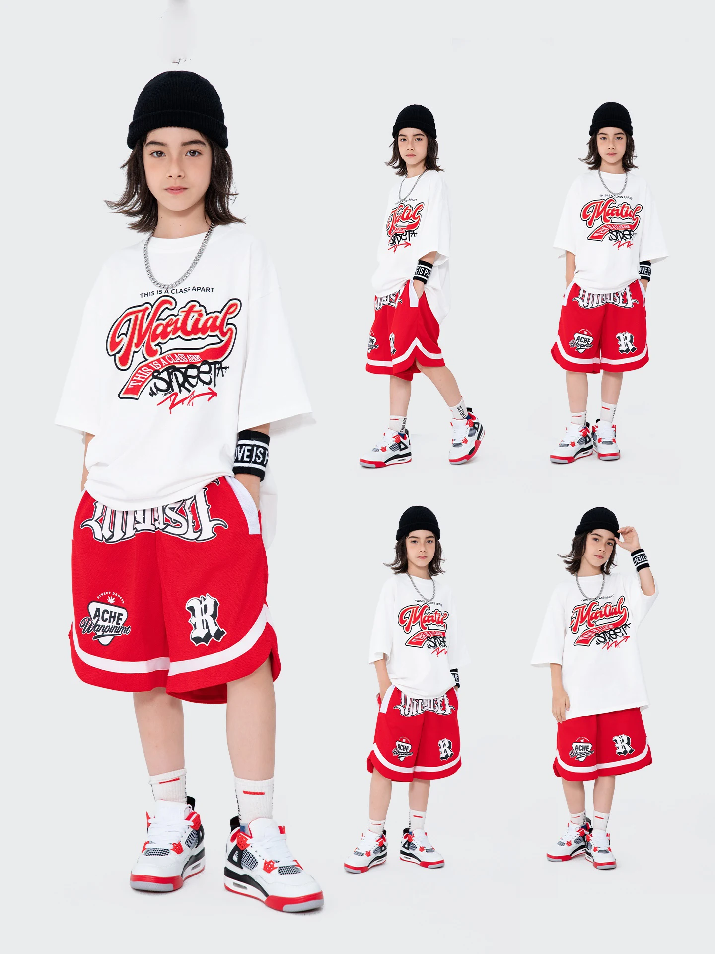 2025 Children Hip Hop Dance Performance Stage Costumes For Boys White T-Shirt Red Shorts Suit Girls Jazz Dance Clothes DQS19979 
2025 Children Hip Hop Dance Performance Stage Costumes For Boys White T-Shirt Red Shorts Suit Girls Jazz Dance Clothes DQS19979