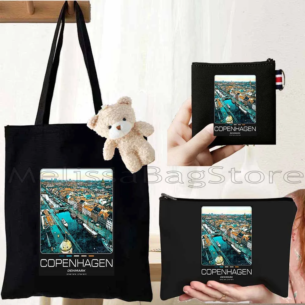 4PCS Cute Gifts Set Copenhagen City Black Canvas Tote Bag Handbag with Doll Key Coin Purse Cosmetic Makeup Toilet Bag Case Pouch
4PCS Cute Gifts Set Copenhagen City Black Canvas Tote Bag Handbag with Doll Key Coin Purse Cosmetic Makeup Toilet Bag Case Pouch