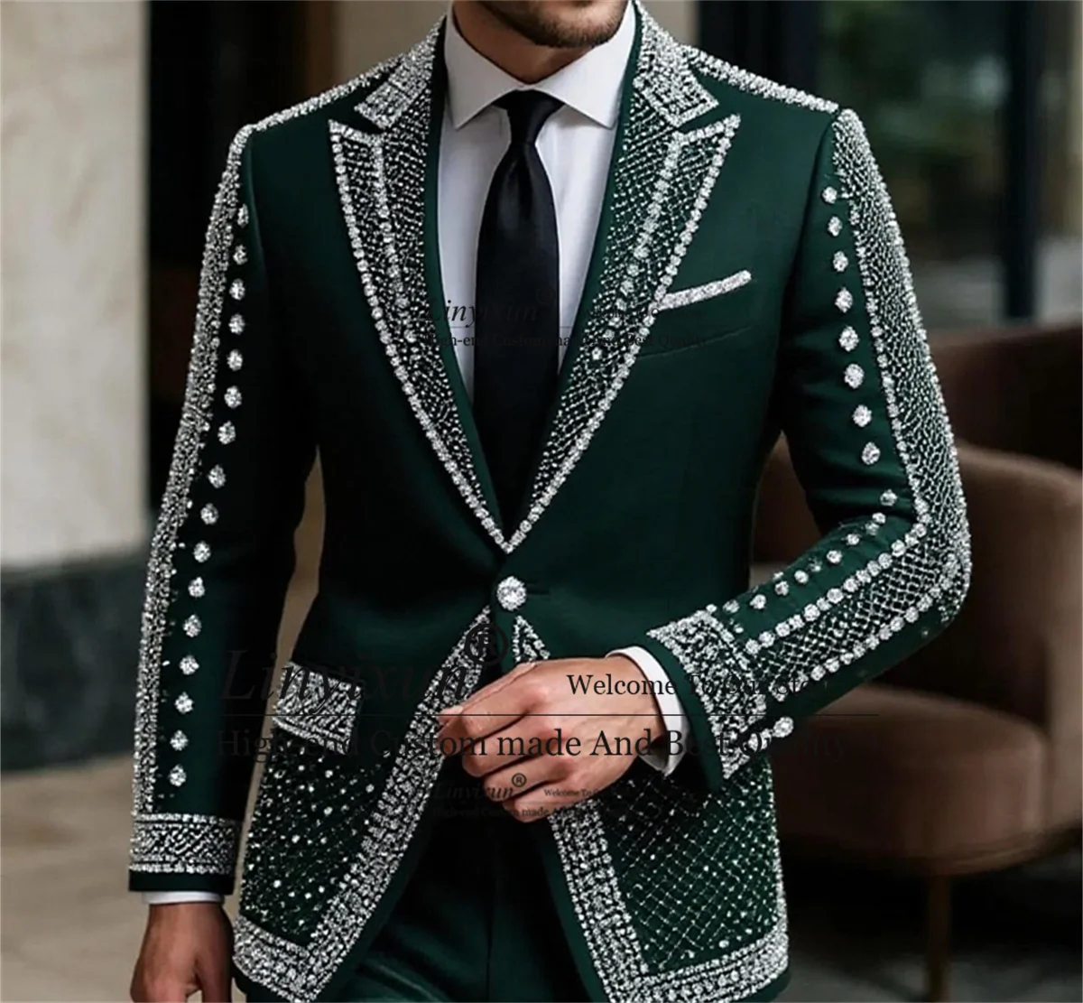 High End Diamond Beaded Tuxedo Men Suit For Wedding Customized Slim Fit Groom Party Male Party Blazers 2 Pieces Sets Ropa Hombre
High End Diamond Beaded Tuxedo Men Suit For Wedding Customized Slim Fit Groom Party Male Party Blazers 2 Pieces Sets Ropa Hombre