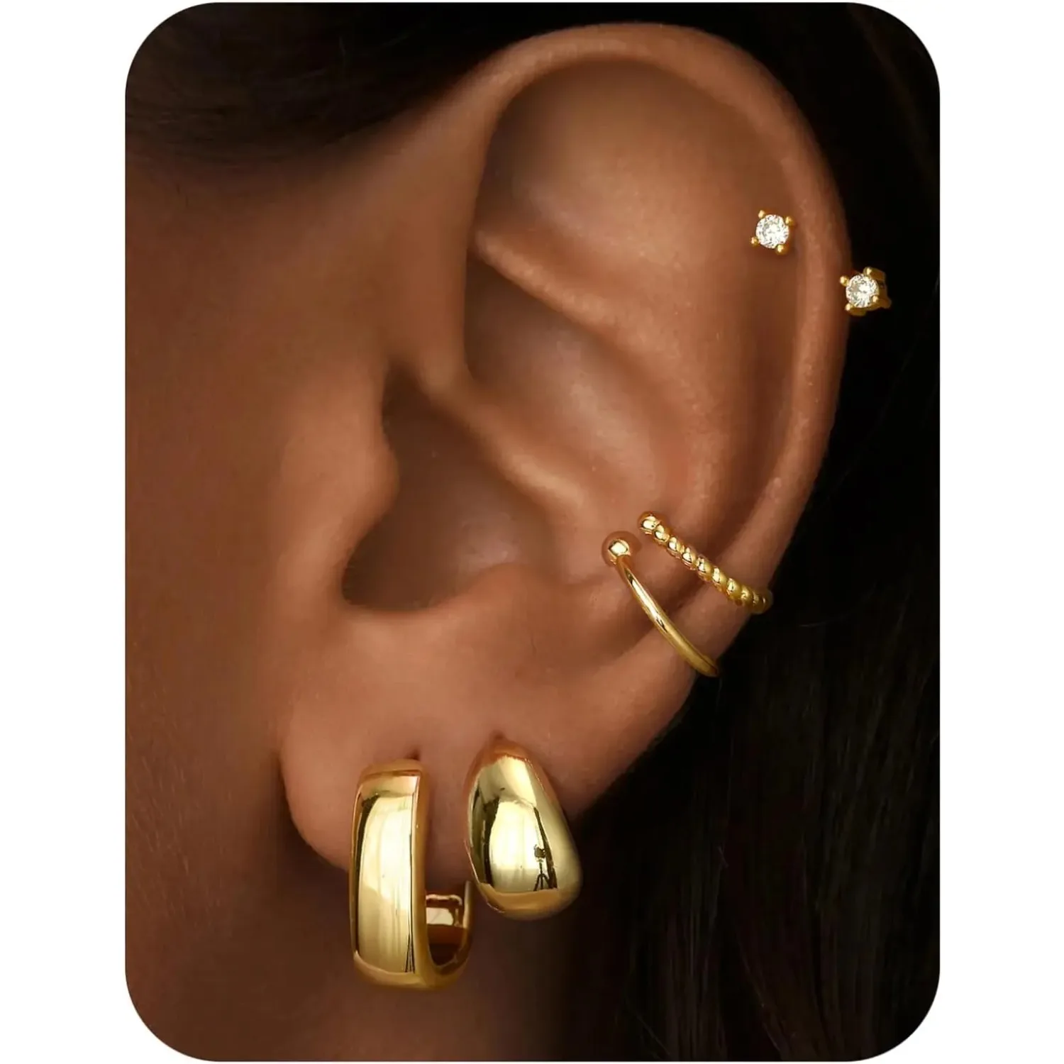 Florideco Chunky Hoop Earrings for Women Trendy - 14K Gold Plated Hoops Earring Set Hypoallergenic Studs for Multiple Piercing
Florideco Chunky Hoop Earrings for Women Trendy - 14K Gold Plated Hoops Earring Set Hypoallergenic Studs for Multiple Piercing