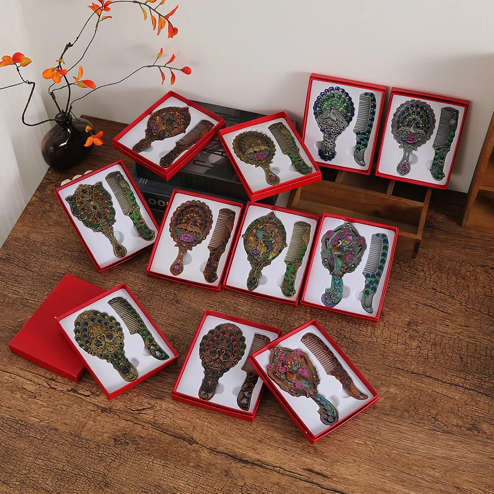 Retro peacock open screen small mirror handle makeup mirror portable mirror comb set holiday gifts
Retro peacock open screen small mirror handle makeup mirror portable mirror comb set holiday gifts