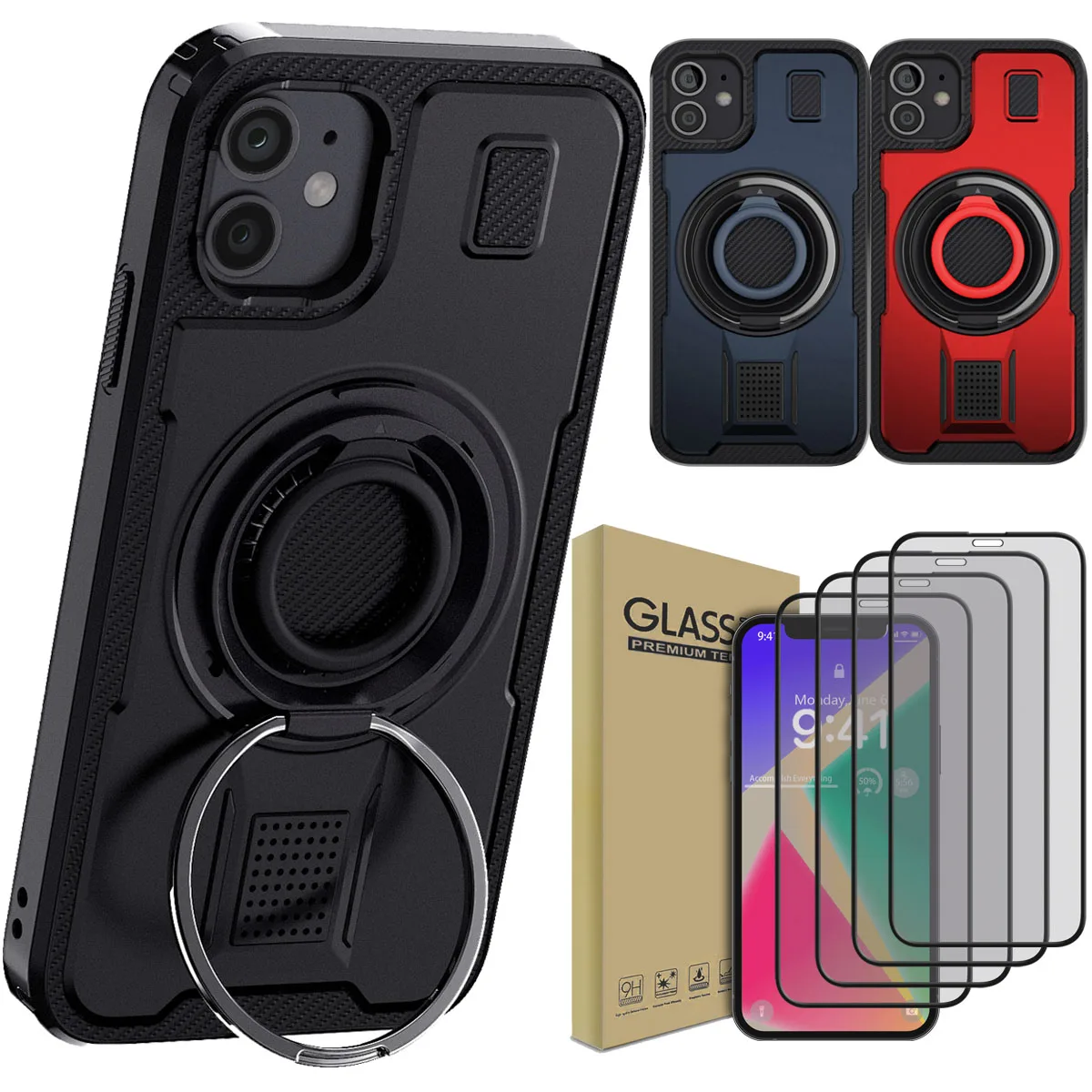 For iPhone 12/12 Pro/12 Pro Max Phone Case Kickstand Shockproof Cover And 4pcs Full Coverage Tempered Glass Screen Protectors
For iPhone 12/12 Pro/12 Pro Max Phone Case Kickstand Shockproof Cover And 4pcs Full Coverage Tempered Glass Screen Protectors