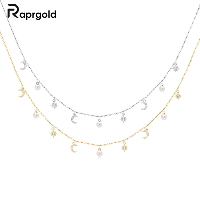 RAPRGOLD Natural Freshwater Pearl Necklace For Women 925 Sterling Silver Stars Moon Charm Pendant Necklaces Chains Jewelry Gifts
RAPRGOLD Natural Freshwater Pearl Necklace For Women 925 Sterling Silver Stars Moon Charm Pendant Necklaces Chains Jewelry Gifts