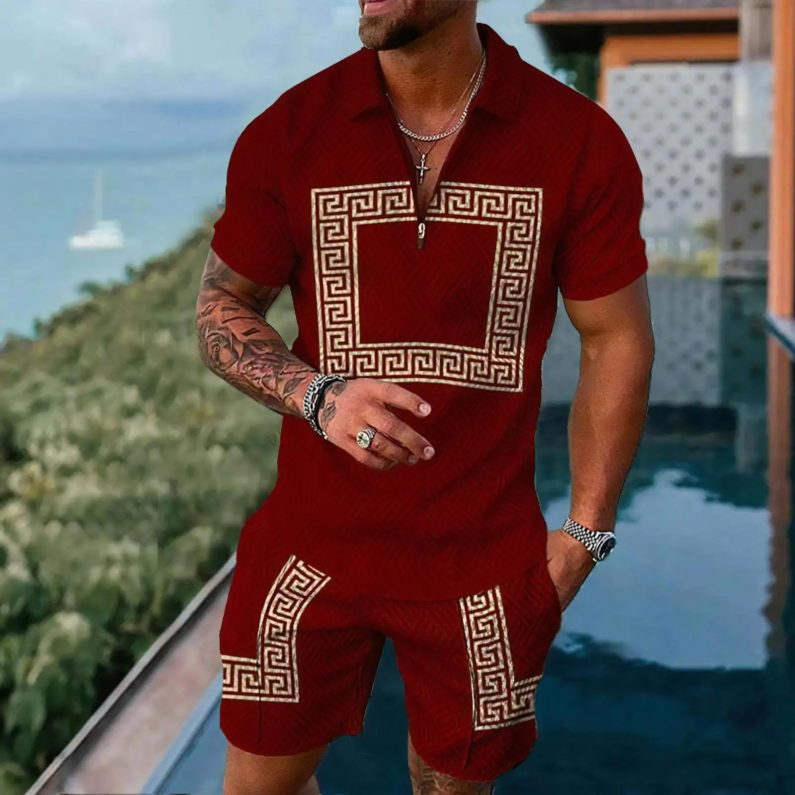 Gold Luxury Pattern Print Men's Polo Shirts Set Summer Zipper Polo Short Sleeve+ Shorts Two-piece Set Casual Sport Men Clothing
Gold Luxury Pattern Print Men's Polo Shirts Set Summer Zipper Polo Short Sleeve+ Shorts Two-piece Set Casual Sport Men Clothing