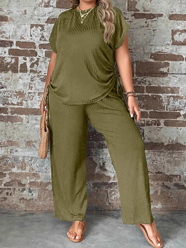 Plus Size Suit Set Summer Short Sleeve Loose Top and Elastic Trouser 2 Piece Pants Set Outfits Elegant Wholesale Dropshipping
Plus Size Suit Set Summer Short Sleeve Loose Top and Elastic Trouser 2 Piece Pants Set Outfits Elegant Wholesale Dropshipping
