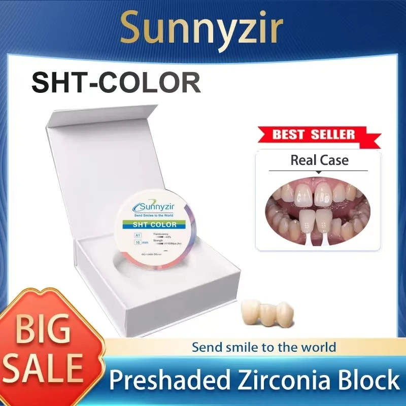 Лидер продаж Sunnyzir SHT Preshaded Стоматологический циркониевый блок Супер высокая прозрачность Стоматологические циркониевые керамические материалы для Cad Cam Lab
Лидер продаж Sunnyzir SHT Preshaded Стоматологический циркониевый блок Супер высокая прозрачность Стоматологические циркониевые керамические материалы для Cad Cam Lab