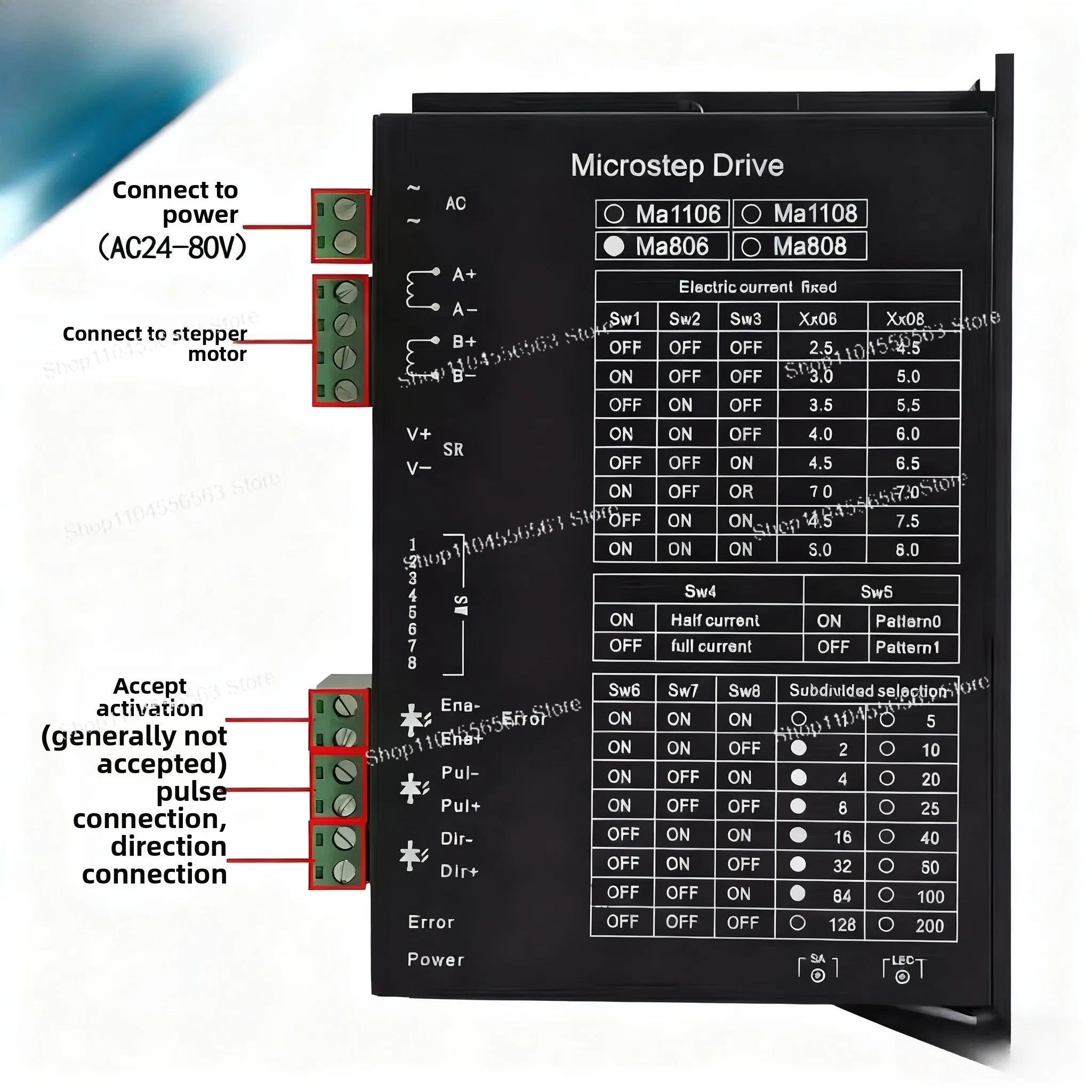 MA806 stepper motor driver AC110V current 6A for automatic terminal machine drive board of engraving machine
MA806 stepper motor driver AC110V current 6A for automatic terminal machine drive board of engraving machine