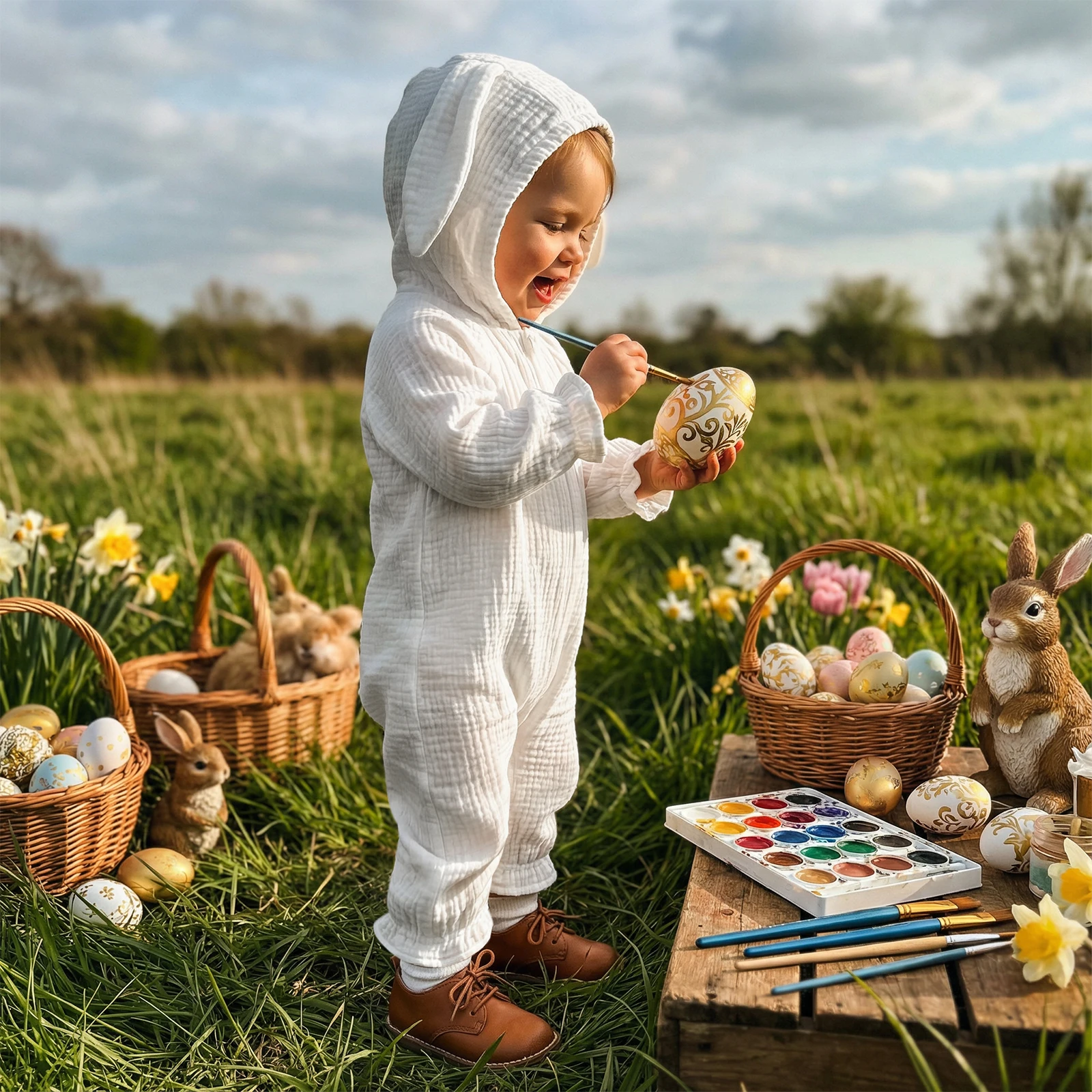 2026 Spring New Tossler Baby Easter Bunny Romper Solid Ruffle Long Sleeve Cotton Linen Jumpsuit with Hood Casual Spring Clothes
2026 Spring New Tossler Baby Easter Bunny Romper Solid Ruffle Long Sleeve Cotton Linen Jumpsuit with Hood Casual Spring Clothes