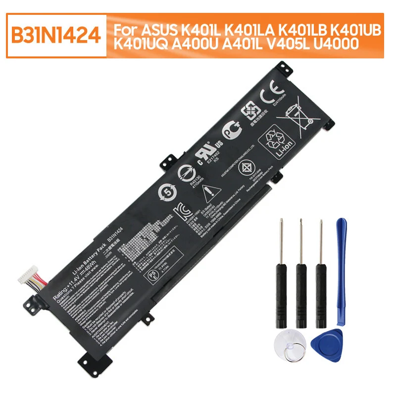 New Replacement Battery B31N1424 For ASUS K401L K401LA K401LB K401UB K401UQ A400U A401L V405L U4000 4100mAh
New Replacement Battery B31N1424 For ASUS K401L K401LA K401LB K401UB K401UQ A400U A401L V405L U4000 4100mAh