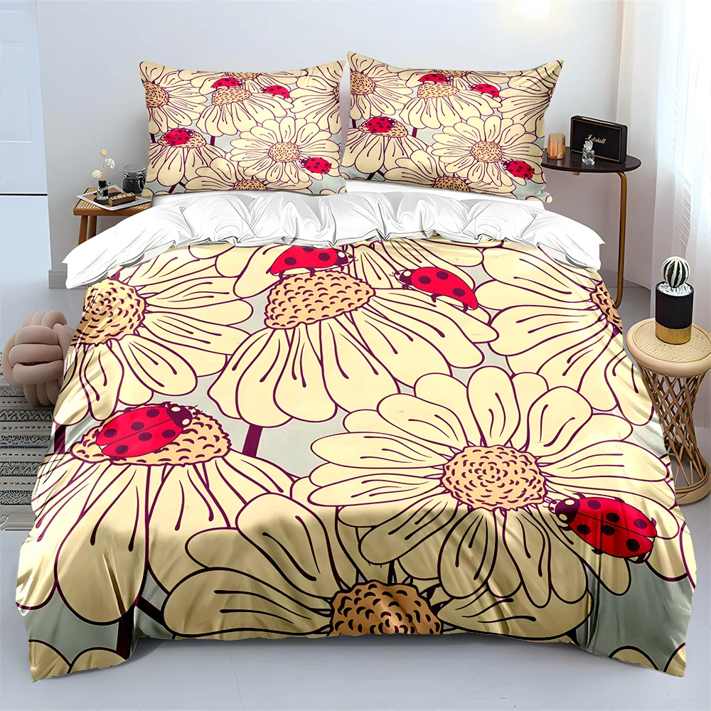 Ladybugs and Daisy Illustration Bedding Set for Kids Luxury Gift 3pcs Digital Print Comforter Set Soft Comfortable Breathable
Ladybugs and Daisy Illustration Bedding Set for Kids Luxury Gift 3pcs Digital Print Comforter Set Soft Comfortable Breathable