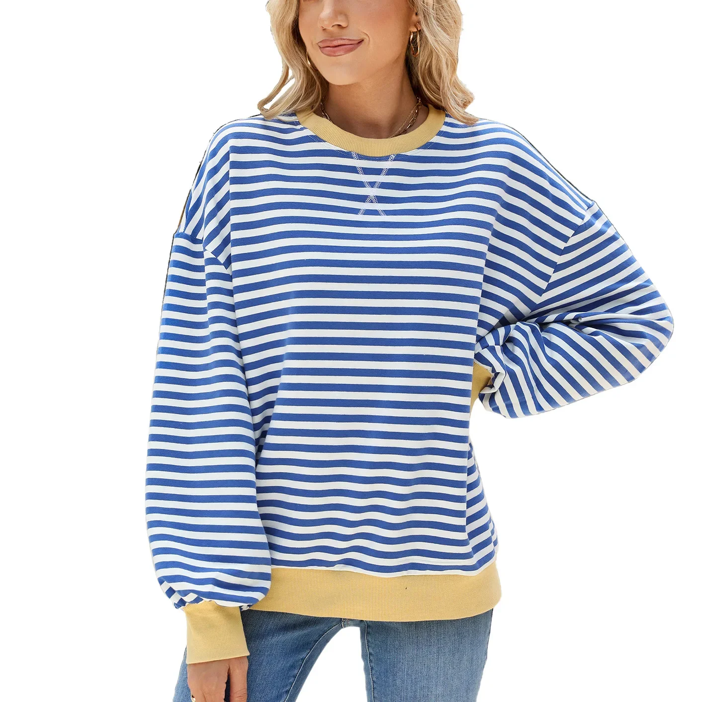 2024 Autumn and Winter New Striped Round Neck Contrast Color Loose Long-sleeved Sweater Jacket for Women
2024 Autumn and Winter New Striped Round Neck Contrast Color Loose Long-sleeved Sweater Jacket for Women
