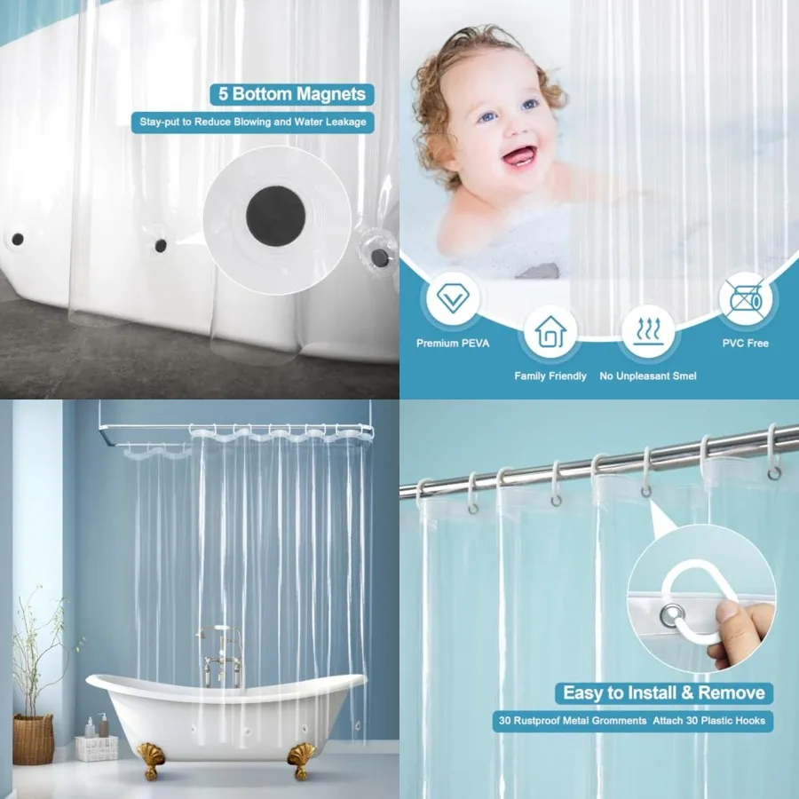 Clawfoot Tub Shower Curtain 180x72 inch with 30 Holes and Free Hooks, Extra Large Wide Shower Curtain Liner with 5 Magnet Weigh
Clawfoot Tub Shower Curtain 180x72 inch with 30 Holes and Free Hooks, Extra Large Wide Shower Curtain Liner with 5 Magnet Weigh