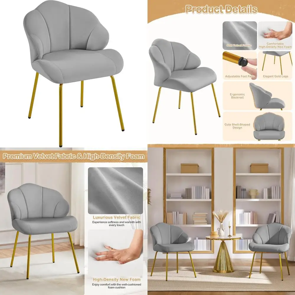 Velvet Modern Armchair with Shell Backrest and Gold Legs for Dressing Room, Accent Chair for Bedroom
Velvet Modern Armchair with Shell Backrest and Gold Legs for Dressing Room, Accent Chair for Bedroom