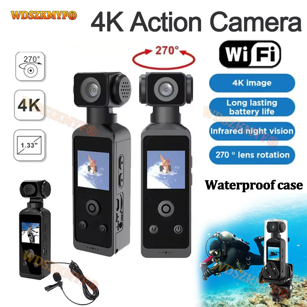 New 4K 1080P Pocket Camcorder HD Cam 1.3" LCD Screen 270° Rotatable Wifi Mini sports Camera with Waterproof Case Motion Cameras
New 4K 1080P Pocket Camcorder HD Cam 1.3" LCD Screen 270° Rotatable Wifi Mini sports Camera with Waterproof Case Motion Cameras