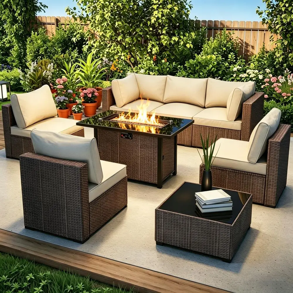 Piece Patio Furniture Set with Fire Pit Table, Wicker Outdoor Sectional Sofa Set, Conversation Sets with Comfy, HighResilience
Piece Patio Furniture Set with Fire Pit Table, Wicker Outdoor Sectional Sofa Set, Conversation Sets with Comfy, HighResilience