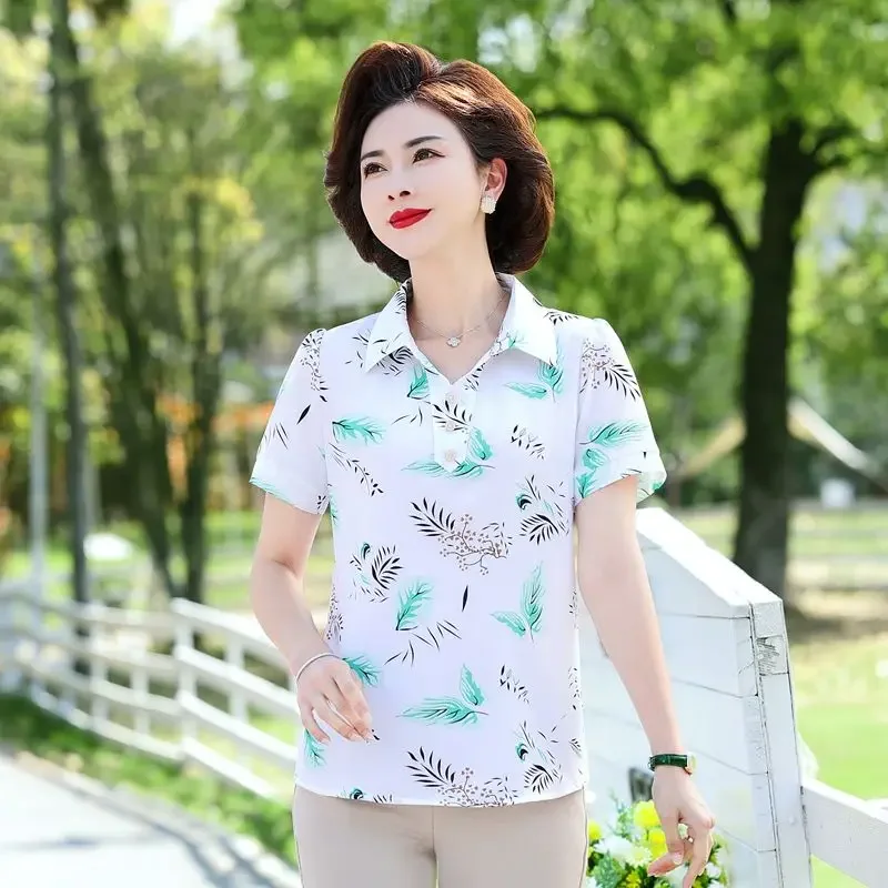 New Style of Middle-aged Mother Short-sleeved Shirt Collar T-shirt Fashionable Loose Floral E8820
New Style of Middle-aged Mother Short-sleeved Shirt Collar T-shirt Fashionable Loose Floral E8820
