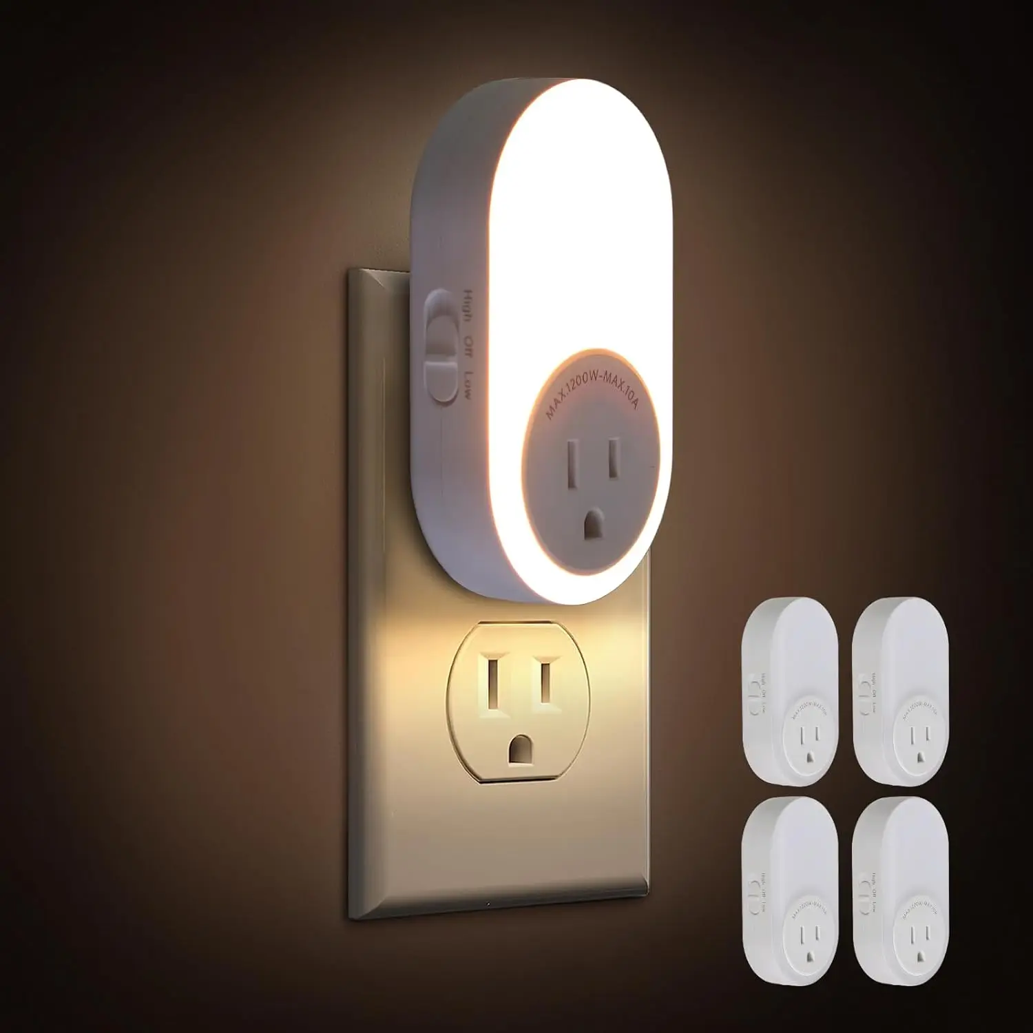 Dusk-to-Dawn Sensor Night Light with Outlet, Adjustable Brightness and Color Temperature for Home Use (4 Pack)
Dusk-to-Dawn Sensor Night Light with Outlet, Adjustable Brightness and Color Temperature for Home Use (4 Pack)
