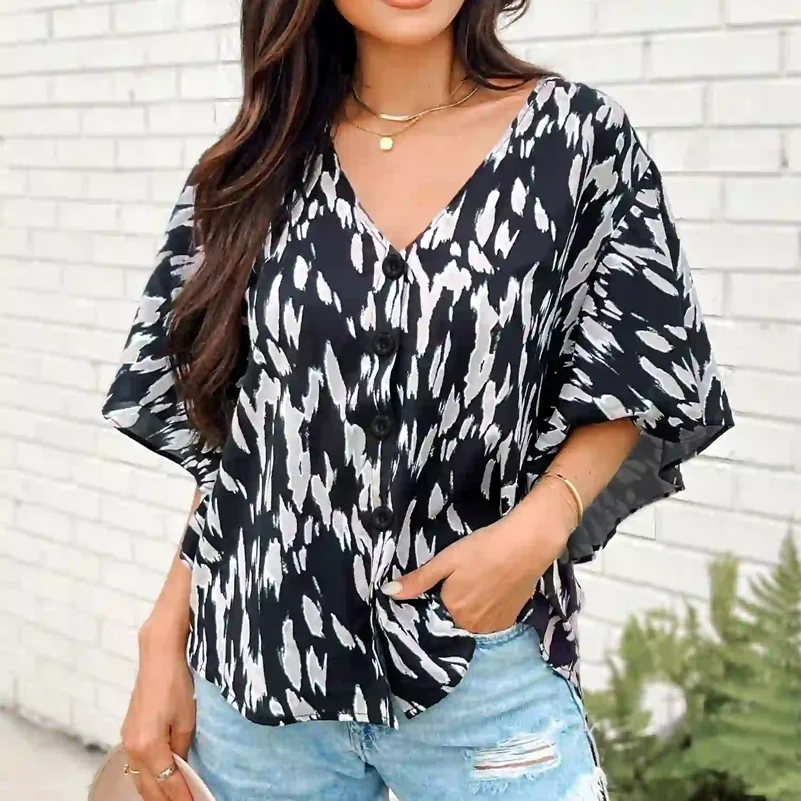 Plus Size Women's Shirt, Spotted Printed Cardigan Button V Neck Top. Casual and Fashionable Summer Clothing
Plus Size Women's Shirt, Spotted Printed Cardigan Button V Neck Top. Casual and Fashionable Summer Clothing