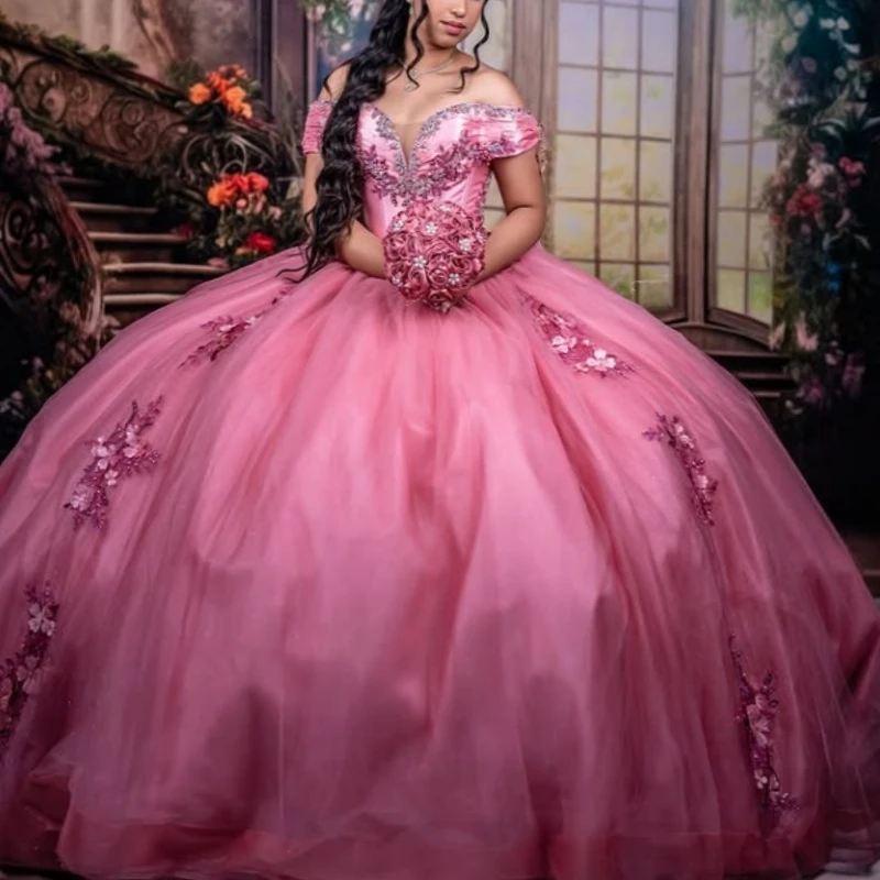 Watermelon Red Shiny Quinceanera Dresses Ball Gown Off The Shoulder Applique Lace Beading Crystal Bow Tull Corset Sweet 16 Dress
Watermelon Red Shiny Quinceanera Dresses Ball Gown Off The Shoulder Applique Lace Beading Crystal Bow Tull Corset Sweet 16 Dress