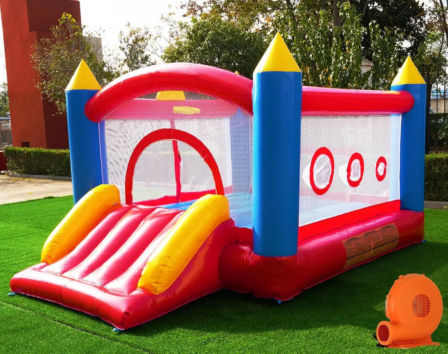 Commercial 5-in-1 Bouncy Castle with Slide: 11.8 ft x 9 ft PVC Jumping House, 450 LBS Capacity, Includes 2 Doors, Basketball Hoop, and Toss Target, Perfect for Kids Indoor & Outdoor Fun
Commercial 5-in-1 Bouncy Castle with Slide: 11.8 ft x 9 ft PVC Jumping House, 450 LBS Capacity, Includes 2 Doors, Basketball Hoop, and Toss Target, Perfect for Kids Indoor & Outdoor Fun