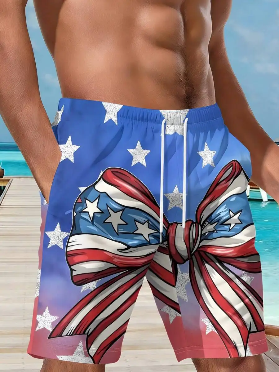 Mens American Flag Print Beach Shorts With Bow Decoration
Mens American Flag Print Beach Shorts With Bow Decoration