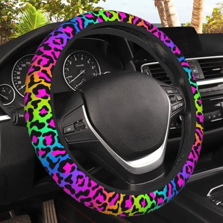 Rainbow Leopard Steering Wheel Cover, Cheetah Spots Elastic Non-Slip Steering Wheel Protector, Auto Interior Decor for Women Gi
Rainbow Leopard Steering Wheel Cover, Cheetah Spots Elastic Non-Slip Steering Wheel Protector, Auto Interior Decor for Women Gi