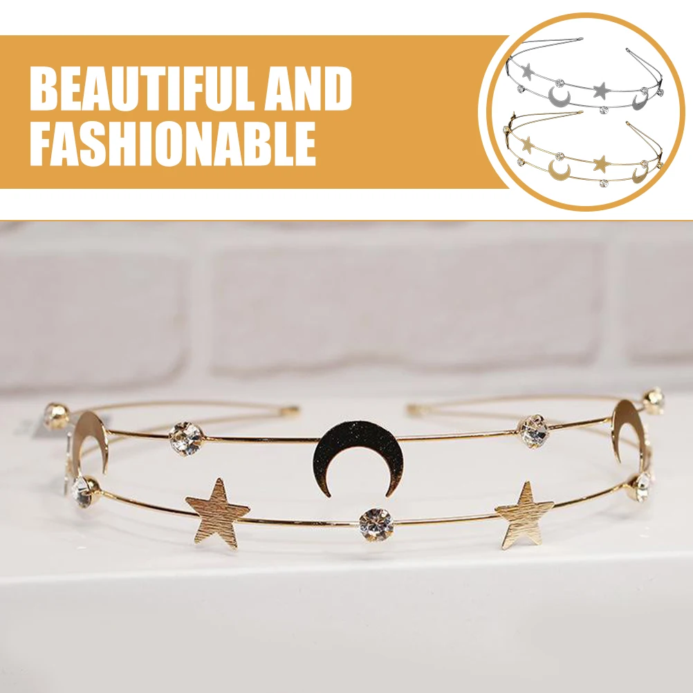 2Pcs Rhinestone Headband Silver Gold Bridal Hair Hoops Wedding Party Women Headdress Moon Star Decorative Alloy
2Pcs Rhinestone Headband Silver Gold Bridal Hair Hoops Wedding Party Women Headdress Moon Star Decorative Alloy