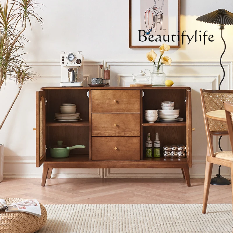 Retro solid wood dining side cabinet small apartment living room simple rattan locker walnut color home
Retro solid wood dining side cabinet small apartment living room simple rattan locker walnut color home