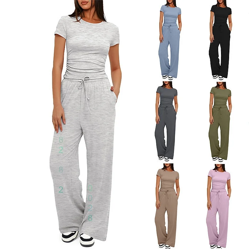 Solid Color Casual Matching Set: Pleated Short Sleeve Top High Waist Wide Leg Pants Jumpsuit Playsuit
Solid Color Casual Matching Set: Pleated Short Sleeve Top High Waist Wide Leg Pants Jumpsuit Playsuit