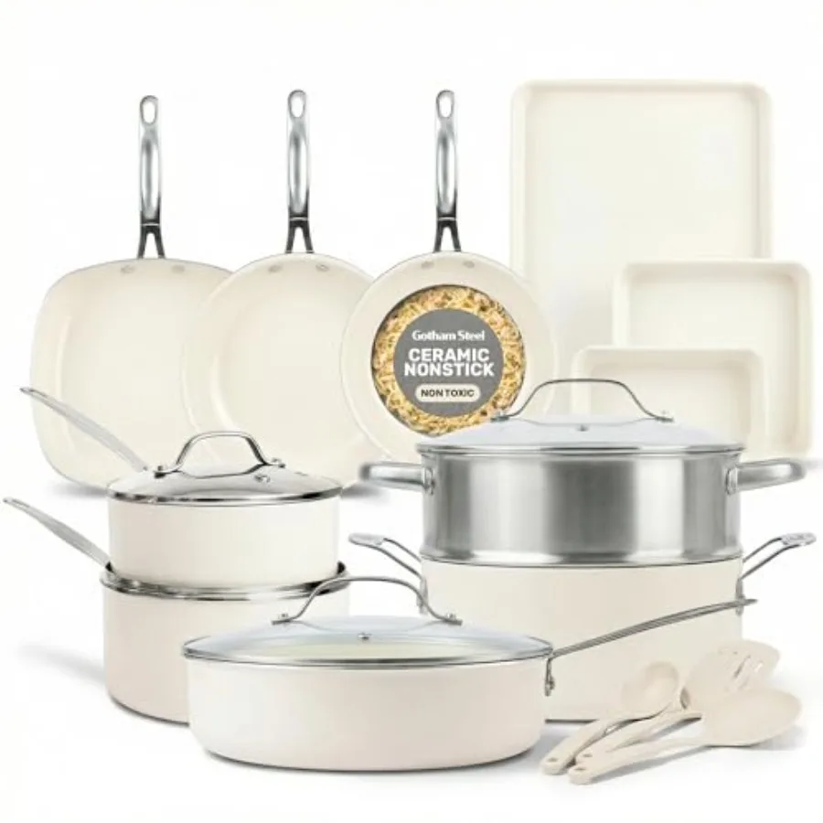 20 Pc Ceramic Cookware Set Nonstick, Ceramic Pots and Pans Set Non Stick for Kitchen with Bakeware, Cooking Utensils and Steame
20 Pc Ceramic Cookware Set Nonstick, Ceramic Pots and Pans Set Non Stick for Kitchen with Bakeware, Cooking Utensils and Steame