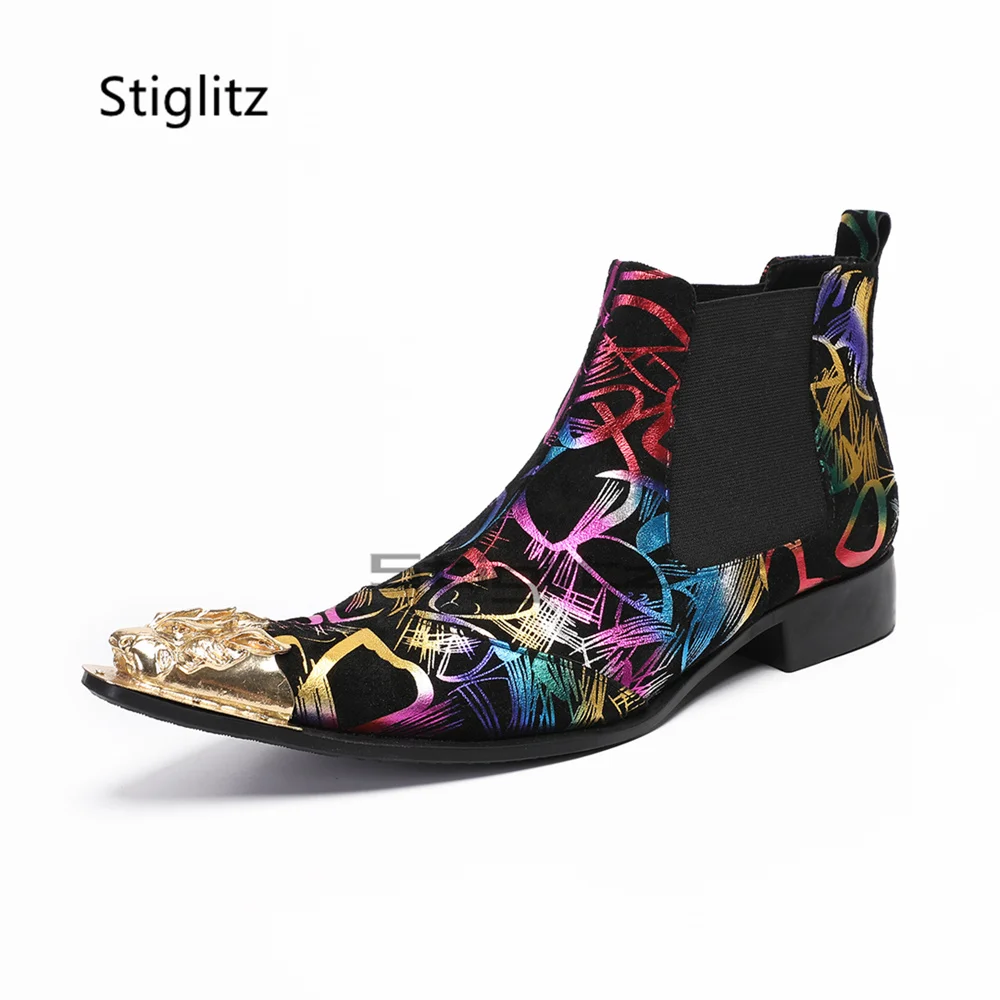 Colorful Graffiti Prints Chelsea Boots for Men Metal Pointed Toe Genuine Leather Elastic Band Short Boots Low Heel Party Shoes
Colorful Graffiti Prints Chelsea Boots for Men Metal Pointed Toe Genuine Leather Elastic Band Short Boots Low Heel Party Shoes