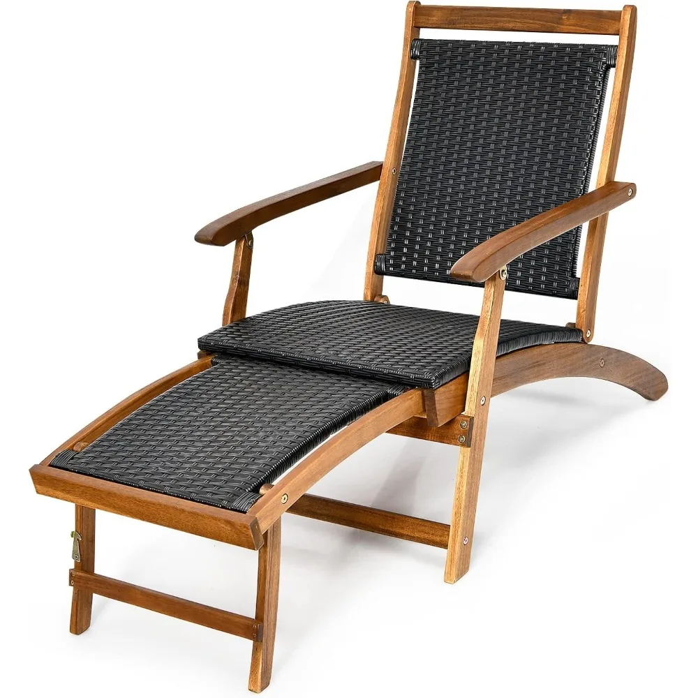Patio Chaise Lounge Chair - Acacia Wood Folding Rattan Wicker Chair w/Retractable Footrest, Space-Saving Ergonomic
Patio Chaise Lounge Chair - Acacia Wood Folding Rattan Wicker Chair w/Retractable Footrest, Space-Saving Ergonomic