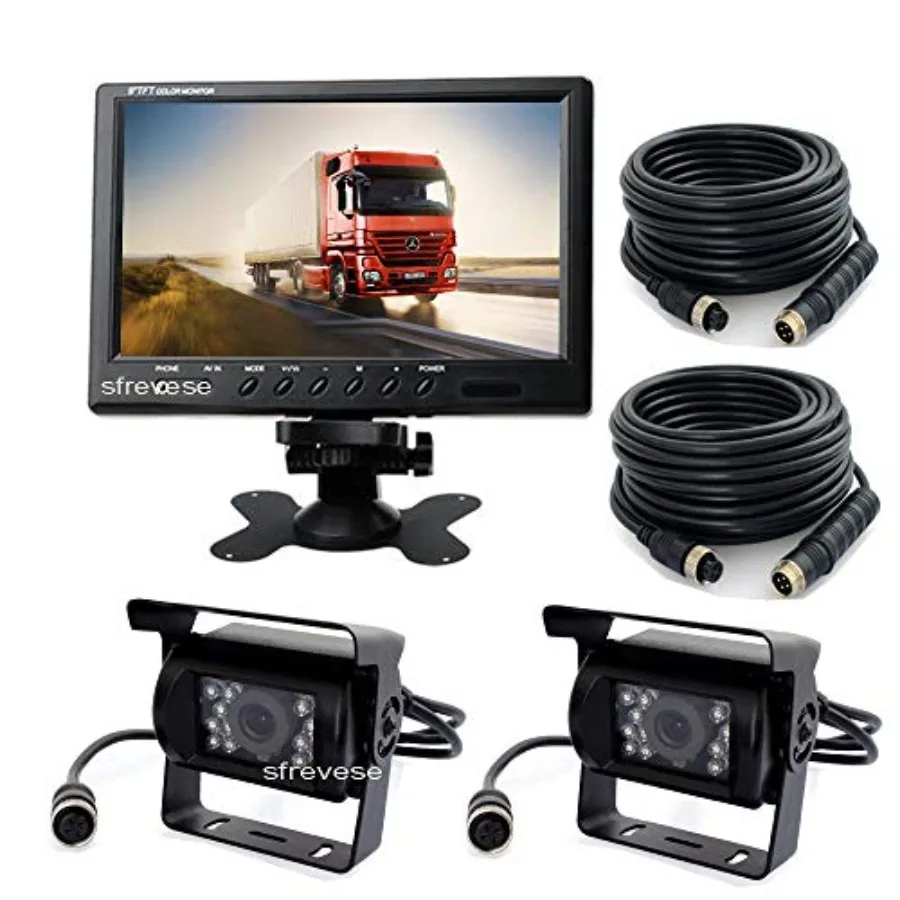 Rearview monitor for vehicles, TFT 9-inch screen with 2x waterproof 18-LED IR night vision backup cameras, 15m cable, 12V-24V,
Rearview monitor for vehicles, TFT 9-inch screen with 2x waterproof 18-LED IR night vision backup cameras, 15m cable, 12V-24V,