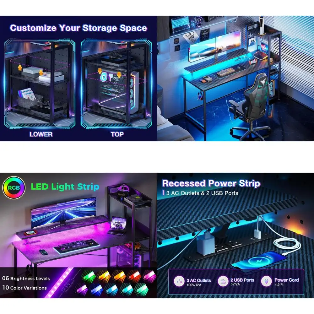 Двусторонний игровой стол 55 с USB-портом, светодиодной подсветкой, полками для хранения и подставкой для монитора — современный стол для домашнего офиса из углеродного волокна
Двусторонний игровой стол 55 с USB-портом, светодиодной подсветкой, полками для хранения и подставкой для монитора — современный стол для домашнего офиса из углеродного волокна