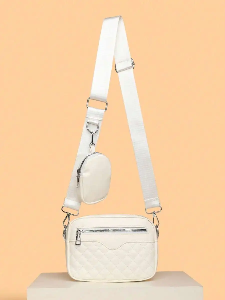 White Quilted Crossbody Bag With Detachable Pouch Shoulder Strap
White Quilted Crossbody Bag With Detachable Pouch Shoulder Strap