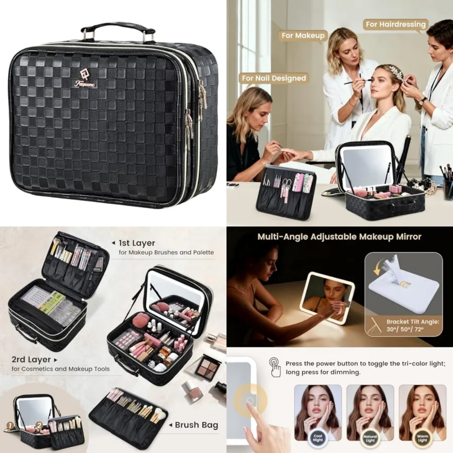 Makeup Bag with LED Lighted Mirror 12.2 IN Cosmetic Train Case Double Layer Makeup Case Adjustable Brightness in 3 Colors Cosme
Makeup Bag with LED Lighted Mirror 12.2 IN Cosmetic Train Case Double Layer Makeup Case Adjustable Brightness in 3 Colors Cosme