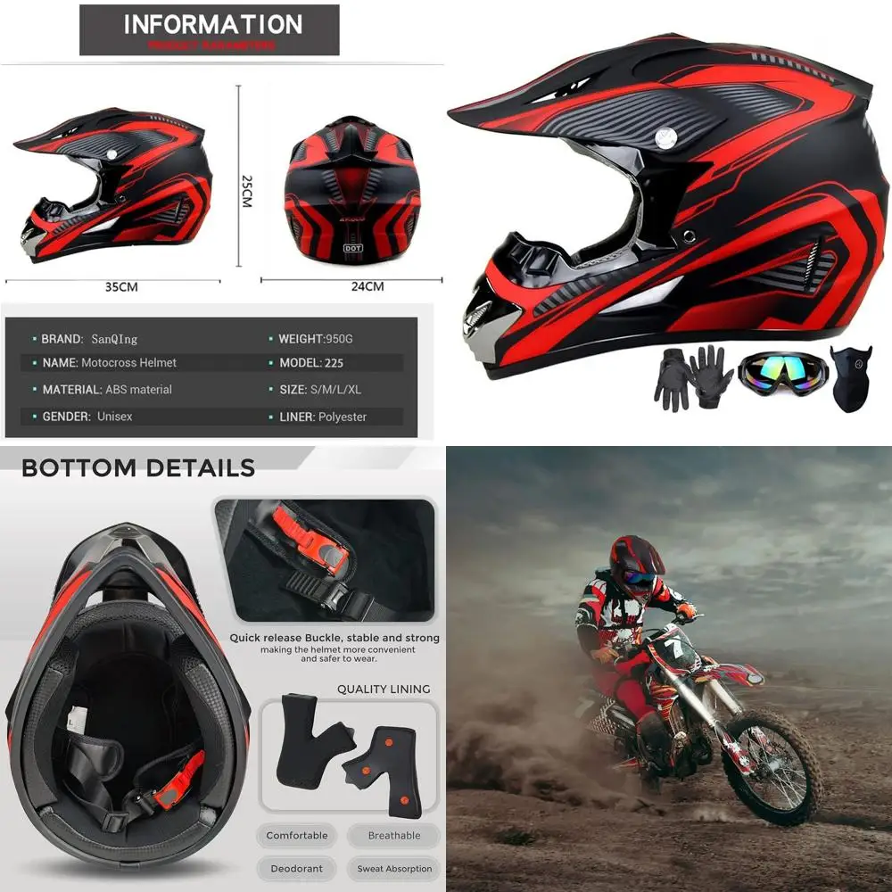 Youth & Adult Motocross Helmet Set with Gloves, Goggles, and Mask - DOT Certified, 4-Wheeler & Off-Road Use (Red, Large)
Youth & Adult Motocross Helmet Set with Gloves, Goggles, and Mask - DOT Certified, 4-Wheeler & Off-Road Use (Red, Large)