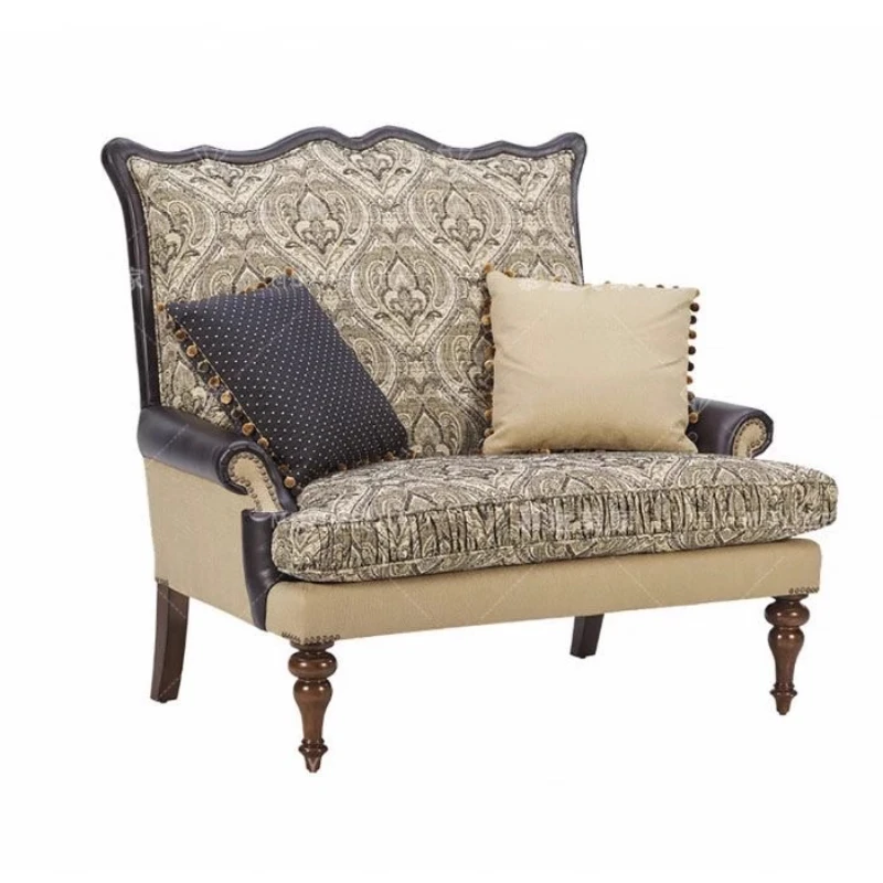 American leather cloth combined with high back chair solid wood retro living room double sofa chair 
American leather cloth combined with high back chair solid wood retro living room double sofa chair