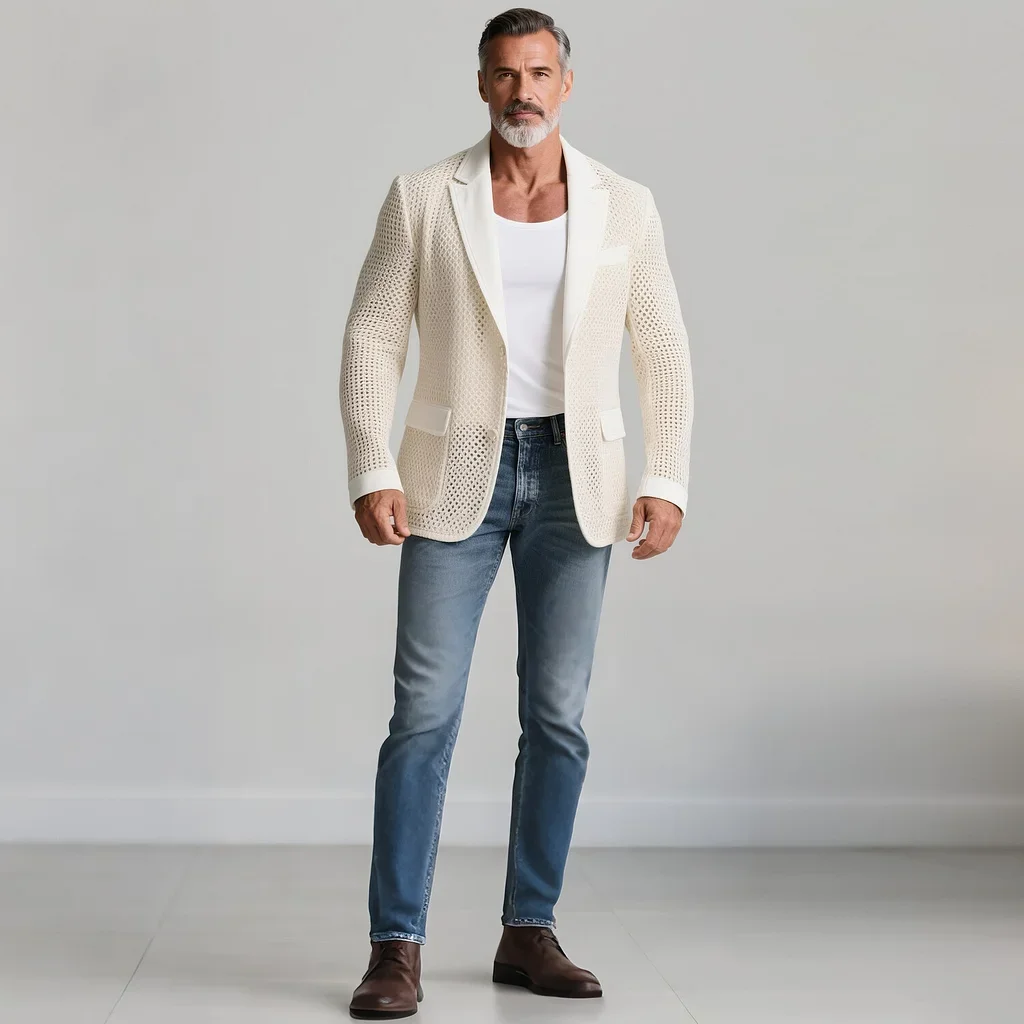 Men's Hollow Crochet Knit Notch Lapel Two Button Long Sleeve Blazer
Men's Hollow Crochet Knit Notch Lapel Two Button Long Sleeve Blazer