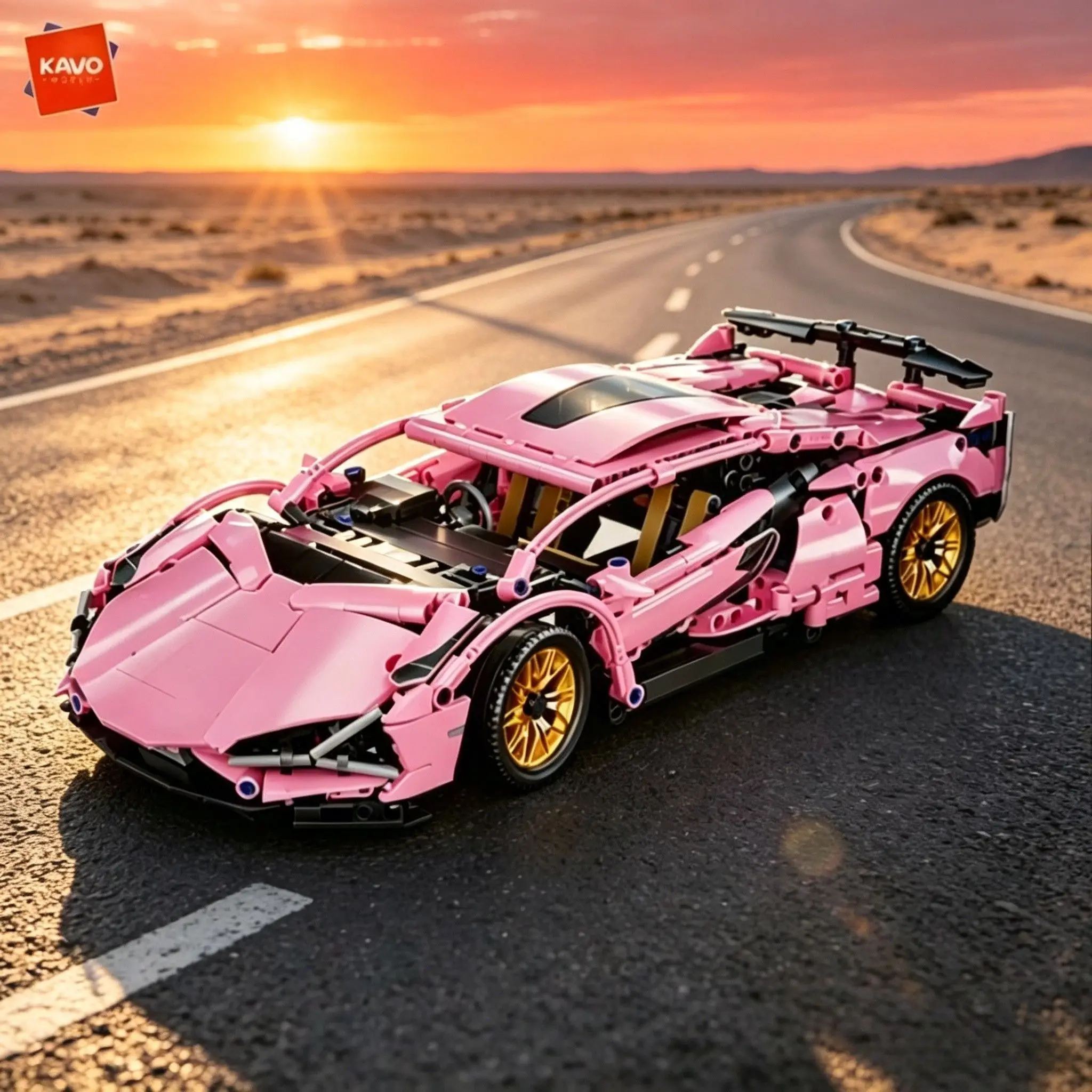 KAVOWORLD 1:14 Scale Pink Supercar Building Set 1314PCS Mechanical Sports Car Brick Model with Golden Wheels for Kids Desk Decor
KAVOWORLD 1:14 Scale Pink Supercar Building Set 1314PCS Mechanical Sports Car Brick Model with Golden Wheels for Kids Desk Decor