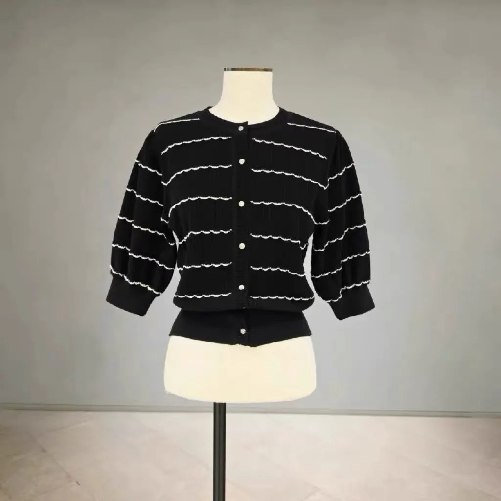 Lemon Cheese MIC26 Summer Elegant round Neck Ruffle Stripe Versatile Slim Short Sleeve Knitted Open Cardigan Women's Fashion
Lemon Cheese MIC26 Summer Elegant round Neck Ruffle Stripe Versatile Slim Short Sleeve Knitted Open Cardigan Women's Fashion